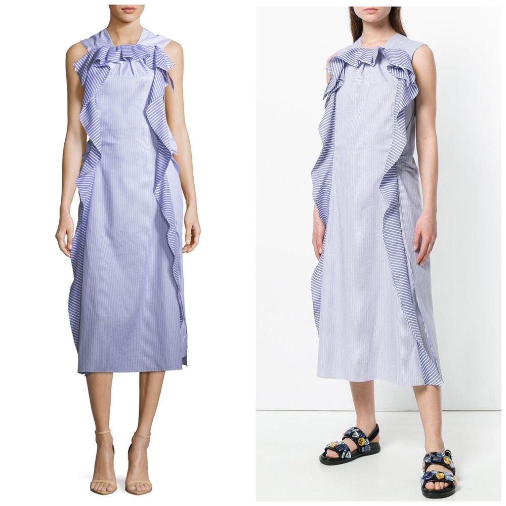 NWT Carven Sleeveless Striped Ruffle Midi Dress - Picture 3 of 11